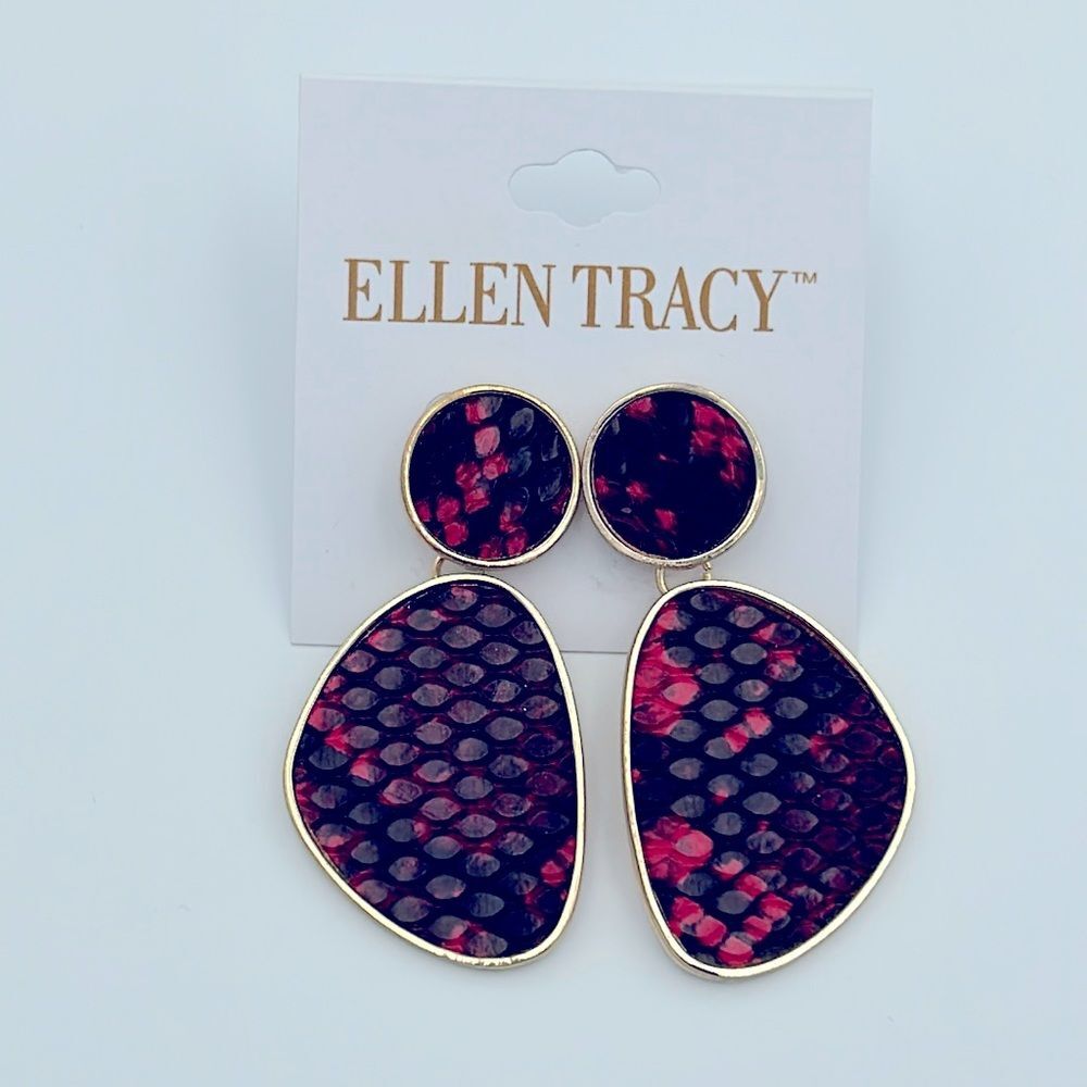 Ellen Tracy Snakeskin Print Drop Earrings NWT